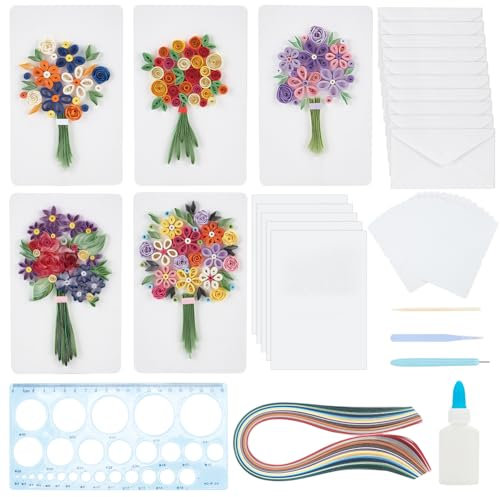 WEBEEDY Paper Quilling Kit 20 Sets Flower Bouquet Greeting Card Making Kit with Quilling Strips Ruler Tools Paper Quilling Set DIY Handmade Arts Crafts Wedding Christmas Birthday Gifts