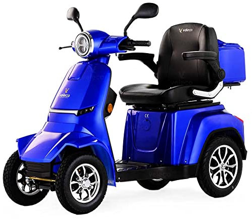 Veleco ® Gravis Modern 4-Wheel Mobility Device with Removable Lithium Mobility Device Battery Pack, Full Suspension, Led Lighting and Extra Mobility Device Rain Cover Blue