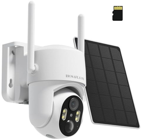 HOSAFE.COM Camara Vigilancia WiFi Exterior Solar, 360° PTZ Camaras Vigilancia Domicilio WiFi, 2K 3MP Camaras de Vigilancia con Color Vision Nocturna, Sensor PIR, Audio bidireccional