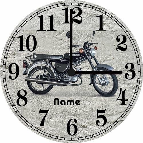 Print Equipment (18.29) Wanduhr Glasuhr - Ø 29 cm - Motorrad Motorsport Motorcross Speedway DDR Simson Mofa S51 - gern auch inkl. Name