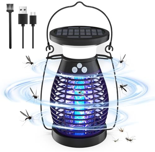 Insektenvernichter Elektrisch, 4200V Solar Mückenfalle Elektrischer Fliegenfalle Innen Outdoor Elektrische Fliegenfalle Anti Mücken Lampe Aussen Insektenfalle Moskitoschutz für Haus Mückenabwehr