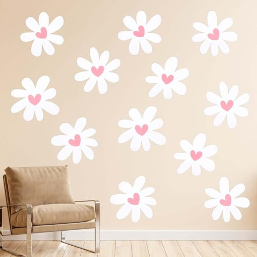 12 Blatt Wandaufkleber Gänseblümchen, Boho Wandaufkleber Blumen Gänseblümchen Wandsticker Abziehen und Aufkleben Weiße Blumentapete für Zuhause Kinderzimmer Zimmer Dekor