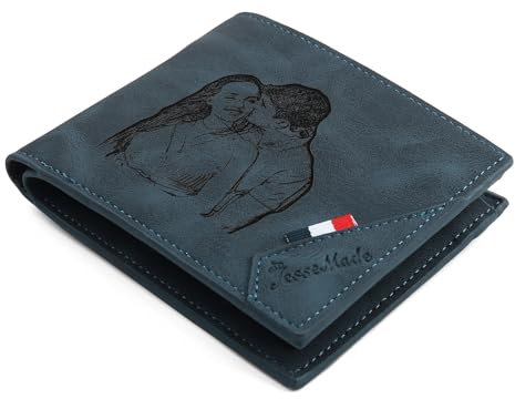 kaululu Personalisierte Geldbörse Herren mit Foto Portmonee mit Gravur Alphabet und Namen Schlankes Kreditkartenetui Reisebrieftasche für Vater Ehemann Personalisiertes Geschenk für Männer