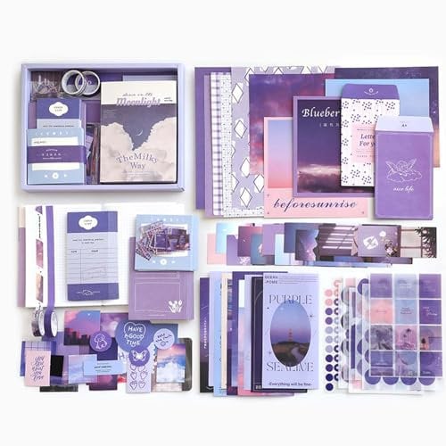 Ästhetisches Scrapbook Zubehör Set, Bullet Journal Kit mit Journaling Scrapbook Zubehör, Scrapbooking Papier mit A6 Grid Notebook Dekorationspapier Aufkleber Klebeband, DIY Geschenk für Mädchen Damen