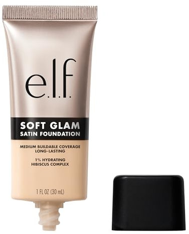 e.l.f. Soft Glam Satin Foundation, Mittlere Deckkraft, Langanhaltend & Aufbaubar, Für ein Glattes, Satinartiges Finish, Vegan & Tierversuchsfrei, 13 Fair Neutral