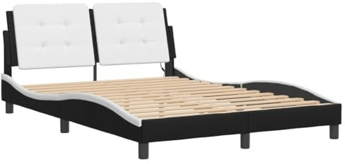 vidaXL Bettgestell, Bett mit LED ohne Matratze Zadar Kopfteil, Bettrahmen mit Sperrholzlatten, Doppelbett für Schlafzimmer, Schwarz Weiß 140x200cm Kunstleder