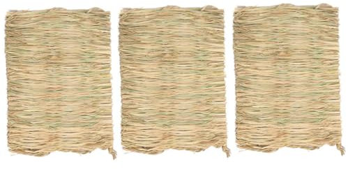 tddouck Pet Straw Small Animal Grass Mat Rabbit Woven Bed Mat Bunny Bedding Nest Hamster Chew Toy 3Pcs