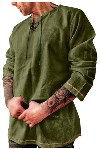 Leinenhemd Mittelalter Herren - Mittelalter Hemd Viking Kostüm Steampunk Piraten Hemd Piratenhemd Schnürhemd Renaissance Viktorian Kurzarm/langarm Halloween Shirt Oberteile Freizeithemden Tunika