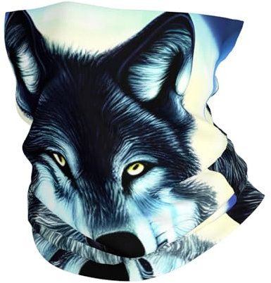 Multifunktionales Sport-Kopftuch. Kann als Schal, Maske, Piratenhut, Halstuch, Haarband, Stirnband mit Wolf unter dem Mond verwendet werden, weiß, Einheitsgröße