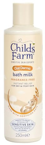 Childs Farm OatDerma Bademilch, parfümfrei, beruhigende Hydratation für empfindliche Haut, geschmeidig, Baby, Kinder, 250 ml