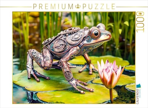 Puzzle · Metall-Frosch auf Seerose: Kreative Gartendeko mit | Upcycling-Charme · Ein detailreiches Motiv eines Metall-Frosches auf… · 1000 Teile · Lege-Größe 64 × 48 cm · CALVENDO Puzzle