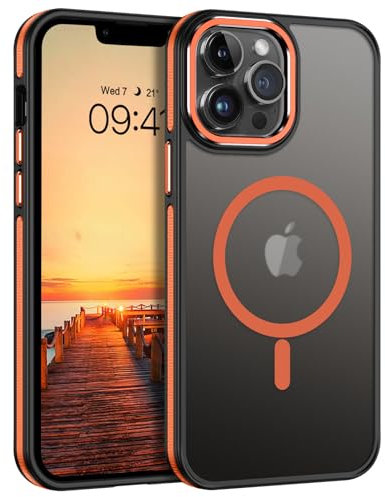 VENINGO Magnetic for iPhone 13 Pro Case,Compatible with Mag Safe Matte Translucent Shockproof Protective Women Man Phone Case for iPhone 13 Pro,Orange