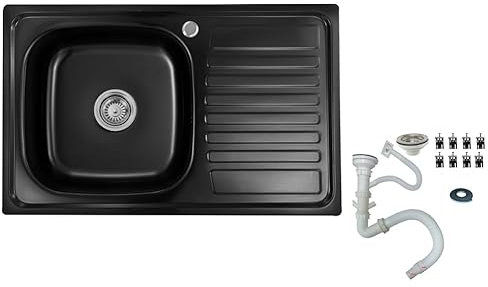 Proaja - Fregadero de cocina de acero inoxidable 304, cuadrado, 1 lavabo de 80 x 50, color negro (escurridor derecho negro)