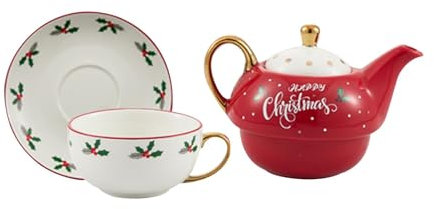 JISADER Juego de Té de Cerámica con Tetera, Taza Y Platillo para del Café, Hojas, Individual