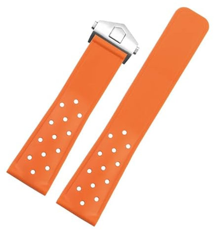 DKWOIS 22 mm weiches Gummi-Silikon-Armband, kompatibel mit TAG HEUER-Armband MONACO CARRERA FORMEL 1, Uhrenarmband mit Faltschließe(Orange silver)