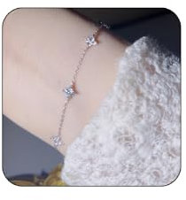 Kabwea S925 Sterling Silber Vierblättriges Kleeblatt Armband in Weißgold, Armband Damen, Armband Silber 925 Damen, Armband Gold (7x7x1.5 cm Geschenkbox)