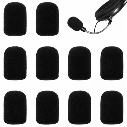 Lot de 10 housses de microphone en mousse pour casque à revers et micro - Pour réduction du bruit, protection contre la poussière et la salive - Compatible avec divers microphones de casque (noir)