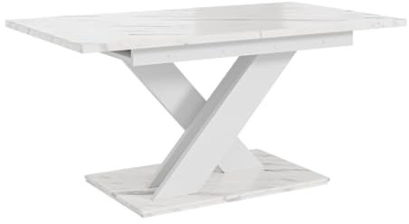 PROROOM FURNITURE - Onyx Table - Esstisch - Rechteckig - 140x80x75 cm - Ausziehbar auf 180 cm - Säulentisch - mit X-Gestell - Modern - für Esszimmer, Küche, Wohnzimmer, Salon (Weiß Marmoroptik)