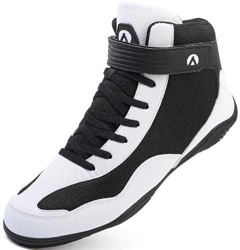 Mufanton Scarpe da Boxe da Uomo Scarpe da Wrestling Scarpe da Pugilato Traspirante Scarpe Combat Boxers Scarpe da Kickboxing Leggero Stivali da Bambino,Nero Bianco,EU40