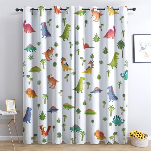 SZLYZM Vorhänge Dinosaurier, Verdunkelungsvorhang 2er Set - Vorhang Blickdicht Kinder Cartoon Muster, Thermovorhang für Deko Wohnzimmer Schlafzimmer, Gardinen mit Ösen 245x140 cm (HxB)