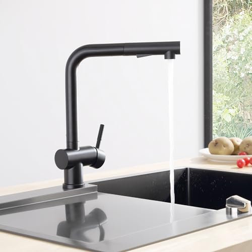 CECIPA Robinet Cuisine Extensible, Robinetterie avec Douche, Mitigeur Cuisine à levier Unique Pivotant à 360 °, Robinet d'évier en Acier Inoxydable Noir