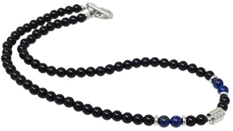 Halskette für Herren mit 6mm Lapislazuli + Obsidian Perlen – Perlenkette Herren – Obsidian Kette Schmuck – Perlenkette & Halskette Herren Stilvoll – Kette Jungs & Mens Jewellery – Mit Samtbeutel