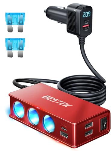 BESTEK Prise Allume Cigare 12v/24V 9 in 1 Chargeur Adaptateur Allume Cigare USB c Caricatore Da Auto PD 30W QC 18W Con 3 Prese & 6 Porte USB Con Display LED per Iphone Dash Cam