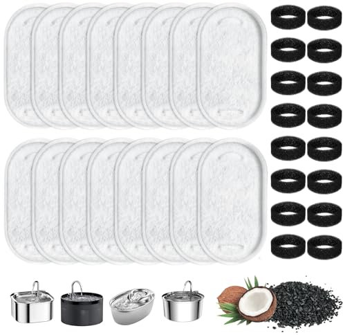 32stk Katzenbrunnen Filter, Vierfachfiltration Katzen Trinkbrunnen Filter Inkl 16stk Aktivkohlefilter 16stk Schaumfilter, Katzenbrunnenfilter Katzen Zubehör, Ersatzfilter für Katzenbrunnen Edelstahl