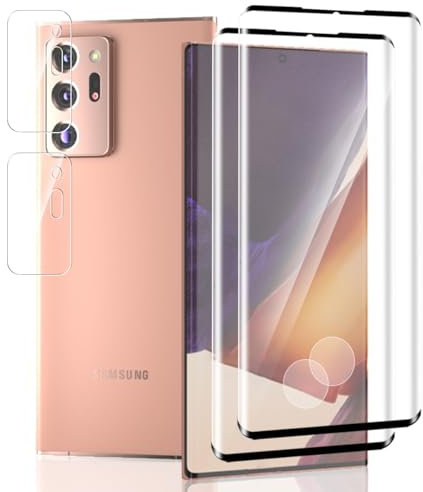 Jaavkkma 2 Pièces Verre Trempé pour Samsung Galaxy Note 20 Ultra Protection D'écran + 2 Pièces Protecteur Caméra, Dureté 9H/Sans Bulles, Protection Écran pour Galaxy Note 20 Ultra - HD Vitre Trempé