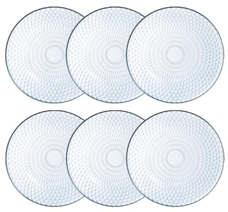 Luminarc Set de 6 platos postre Pampille Clear de vidrio 19 cm | Transparente, Vidrio, formato redondo, acabado con relieve, 19 cm, 6 piezas, apilable, apto para microondas, fácil de limpiar