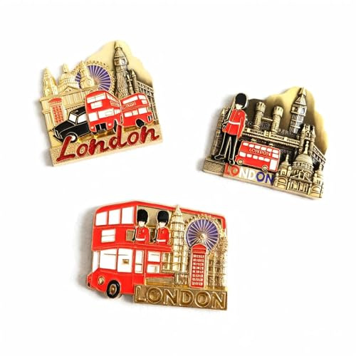 London Souvenirs Gifts, London Souvenirs, London Fridge Magnet - Set of 3 British Metal Magnets with Big Ben, Red Bus, Tower Bridge, Zinc Alloy UK Travel Gift for Home Office Kitchen Decor