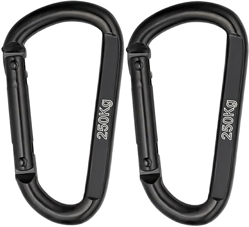NEXAFIX – Schwarzer Edelstahl Karabiner M8 8 cm (2er-Pack) – Professionelle Qualität – Starker Karabinerhaken 250 kg für Schlüssel, Hundeleine, Camping, Hängematte, Fitness