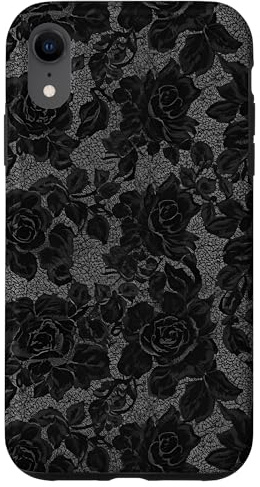 Gothic Black Lace Pattern Baroque Floral Shapes Ornate Roses Case for iPhone XR