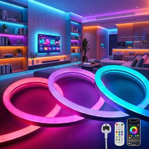 KSIBNW LED Strip Light 10M Outdoor Waterproof, RGBIC Neon Rope Lights with App and Remote Control, Multiple Modes, Music Sync, Colour Changing, LED Light Strips for Bedroom Party Home Decoration