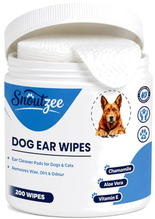 SnoutZee Dog Ear Wipes – 200 Pack | Dog Ear Cleaner Pads for Dogs & Cats | Removes Wax, Discharge & Odour | Chamomile, Aloe Vera & Vitamin E | Gentle Daily Cleaning for Puppies