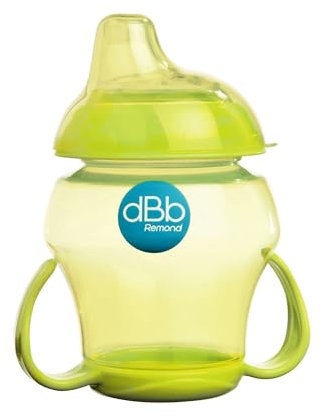 dBb Remond Babytasse - Tasse légère pour bébé avec anses et couvercle – Bec suceur en silicone souple - Contenance de 280 ml - Utilisation dès 4 mois - Vert translucide