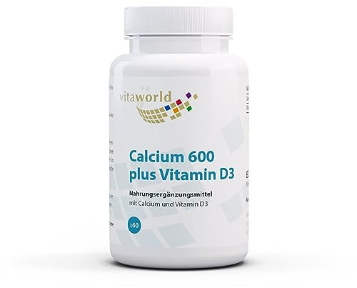 Pack of 3 Vita World Calcium 600 mg plus Vitamin D 3 x 60 Vegetarian Tablets Made in Germany