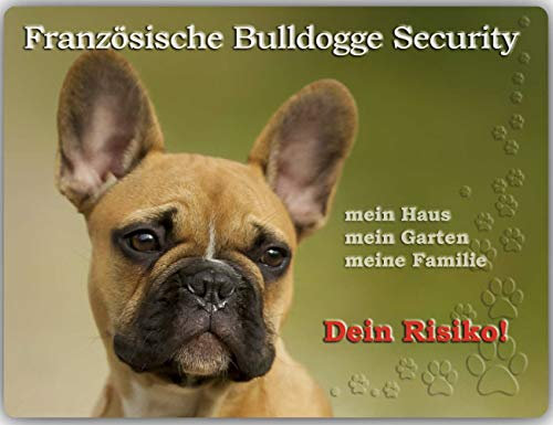 Merchandise for Fans Warnschild - Schild aus Aluminium 15x20cm - Motiv: Französische Bulldogge Security (01)