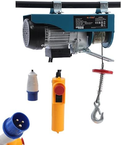 KATSU Polipasto eléctrico 300KG Cabrestante eléctrico con 18M Alambre de Acero y Control Remoto, Grúa de Elevación Eléctrico para Garaje, Tienda de Automóviles, Elevador de Techo