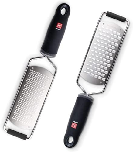 di Oro Living Premium Lemon Zester & Cheese Grater 2-Piece Set - 18/8 Stainless Steel Blades, Ergonomic Handles (Black)