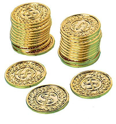 Amscan INT390209 - Goldmünzen, 144 Stück, Plastik, Durchmesser 3,4 cm, Mitgebsel, Accessoire