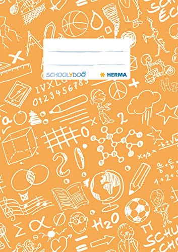 HERMA 19416 Heftumschlag A5 Schoolydoo Orange, Hefthülle mit Beschriftungsetikett aus strapazierfähiger & abwischbarer Polypropylen-Folie, Heftschoner für Schulhefte, farbig