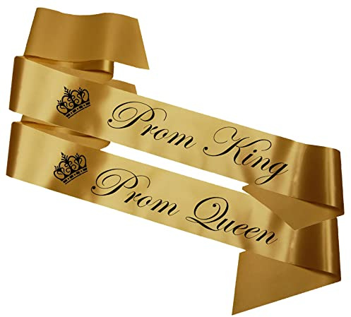 GOLD PROM QUEEN SASH & GOLD PROM KING SASH SET LEAVERS DO GRADUATION HOMECOMI.