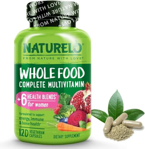 NATURELO Whole Food Multivitamin for Women | 120 Capsules | 1 Month | 12 Whole-Food Ingredients | With Iron & Botanicals | Methylated Folate & B12 | Four a Day