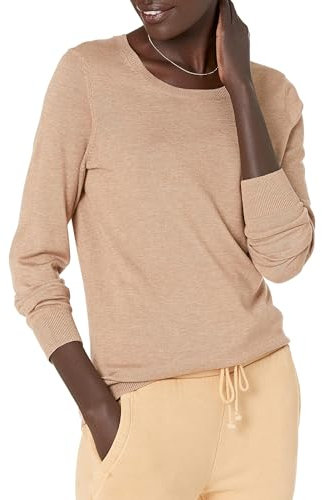 Amazon Essentials Women's Long-Sleeve Lightweight Crewneck Jumper (Available in Plus Size), Camel Heather, XL
