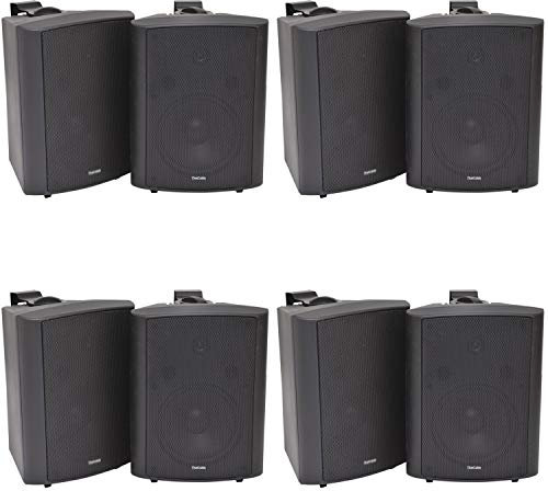 8x (4 Pairs) - 180W 2 Way Black Wall/Shelf Mounted Stereo Speakers & Brackets – 8” 8Ohm – LOUD & BASS | Quality Home Music Loudspeakers For HiFi Surround Sound & Streaming Audio