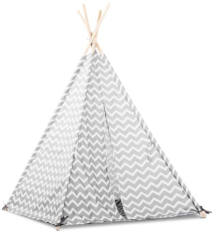 Beeloom - Tienda campaña ZIGZAG tipi con estera infantil portátil niños, casita decorativa plegable, madera natural, tejido poliéster, juego exterior gris