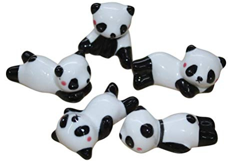 Panda Chopstick Rests 5pcs Porcelain Tableware Holders | Mini Ornament for Room Use, Micro Landscape DIY Landscaping, Panda Shape Decorative Item Random Style