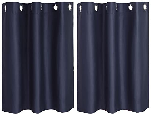 PiccoCasa 2er Set Gardine für Küche Polyester Scheibengardine Kurzgardine Blickdicht Kleine Gardine Navy Blau 90H x 107B cm