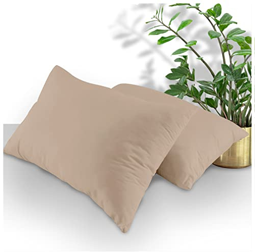 GC GAVENO CAVAILIA Luxury Percale Pillowcases 2 Pack, Non Iron Ultra Soft Polycotton Housewife Pair of Plain Soft Pillows Cover, Natural